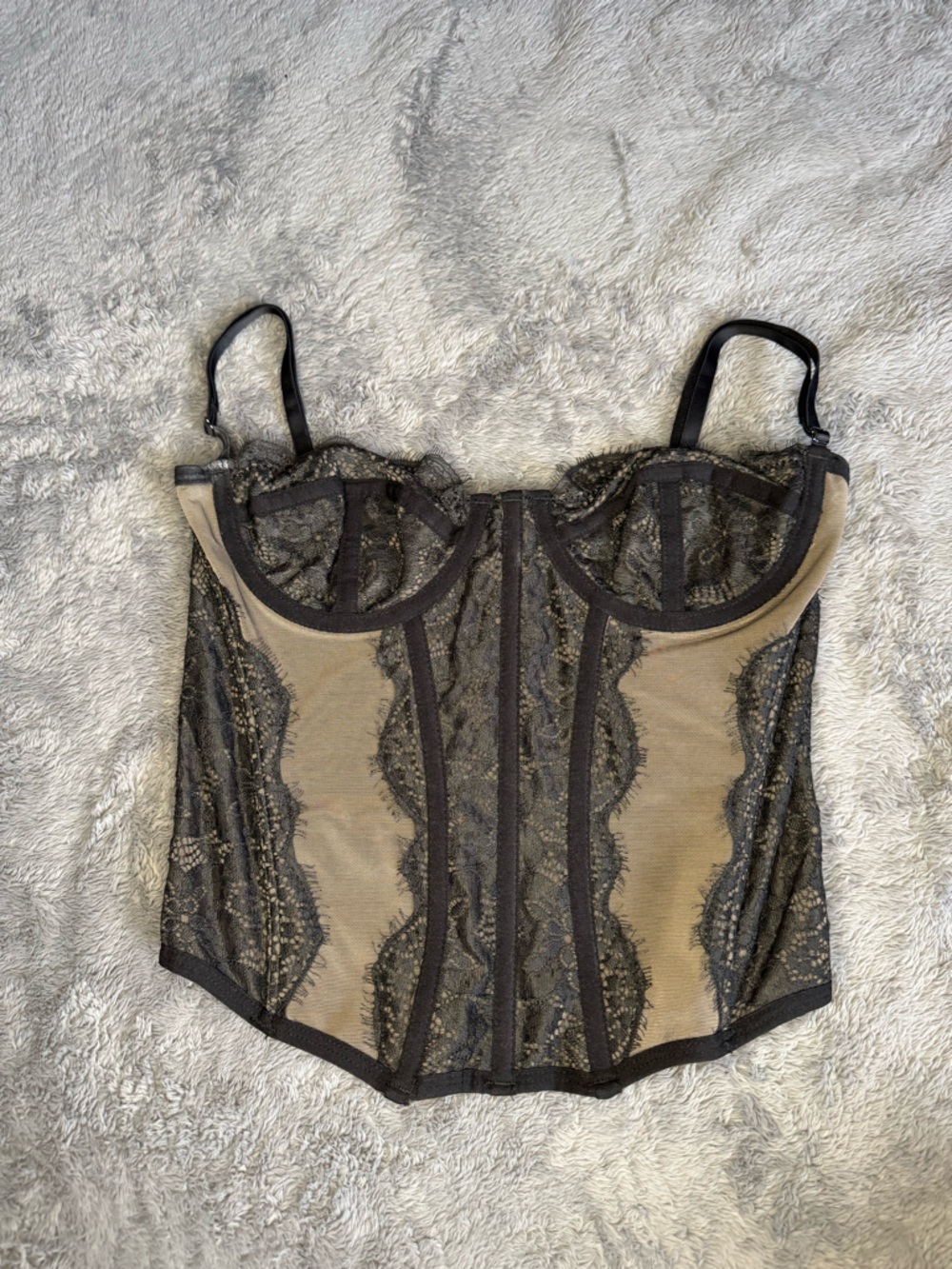 Out From Under Beige and Black Lace Underwire Corset Top